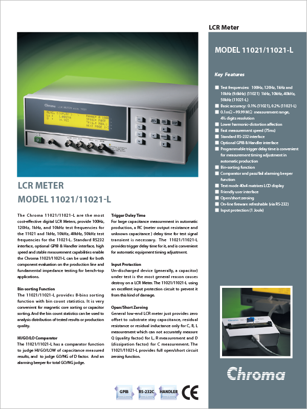 Datasheet-100Hz-50kHz LCR Meter-Chroma 11021