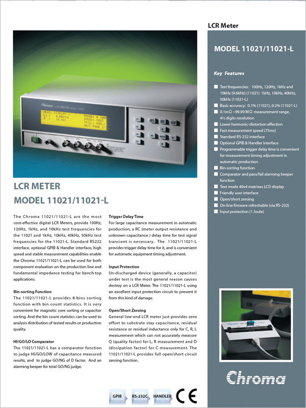 Datasheet | 100Hz-50kHz LCR Meter – 11021/11021-L