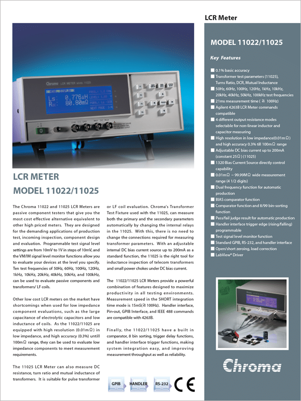 Datasheet | 50Hz-100kHz LCR Meter – 11022/11025