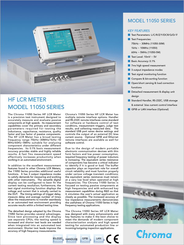 Datasheet | High Frequency LCR Meters up to 30MHz – 11050