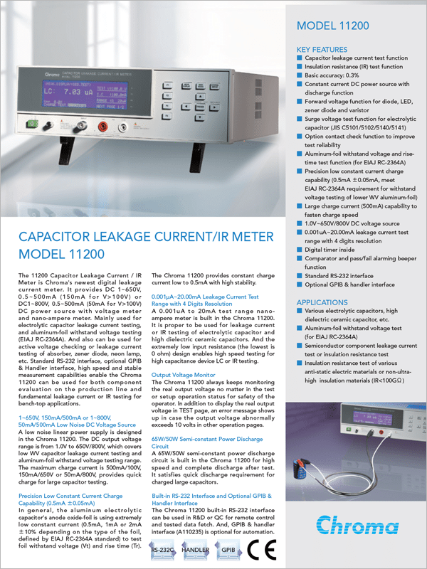 Datasheet | Capacitor Leakage Current/IR Meter – 11200