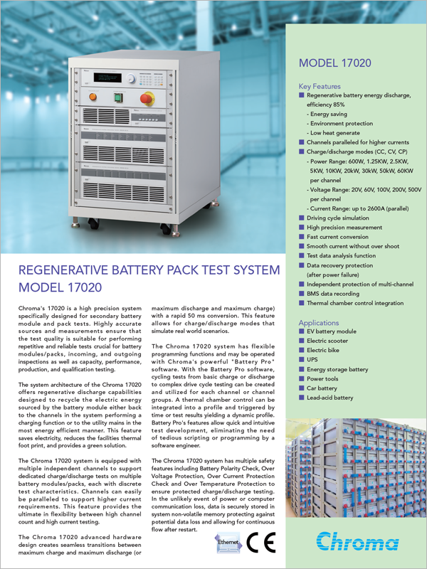 Datasheet | 17020 Regenerative Battery Pack Test System