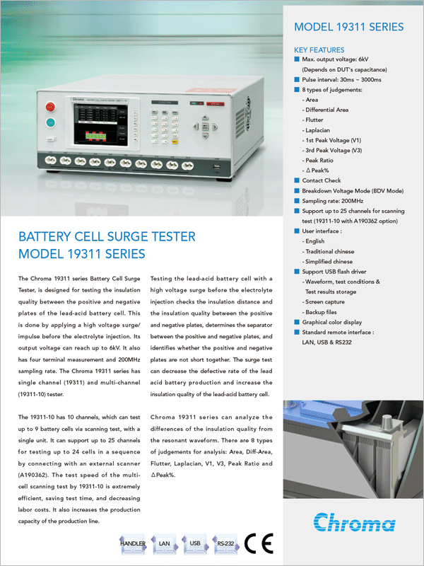 Datasheet | Battery Cell Surge Tester Model – 19311