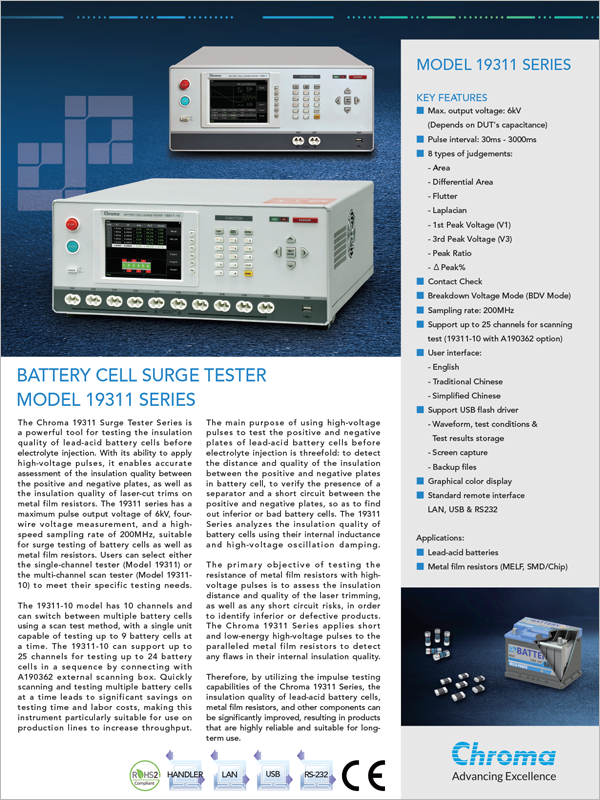 Datasheet | Battery Cell Surge Tester Model – 19311