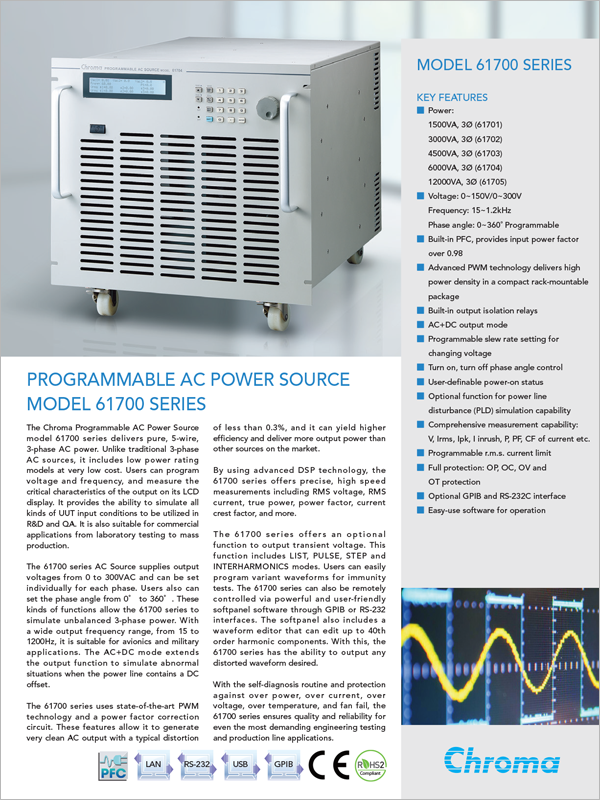 Datasheet | 3-Phase Programmable AC Source – 61700