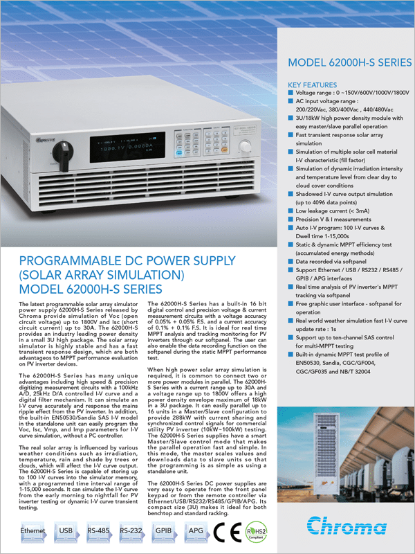 Datasheet | Solar Array Simulator DC Power Supply – 62000H-S