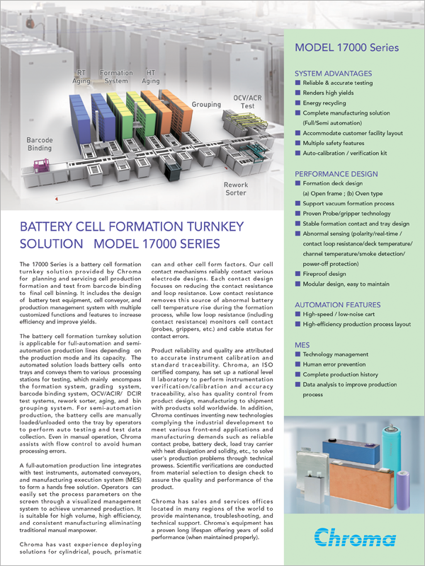Battery Cell Formation Turnkey Solution-17000 Datasheet