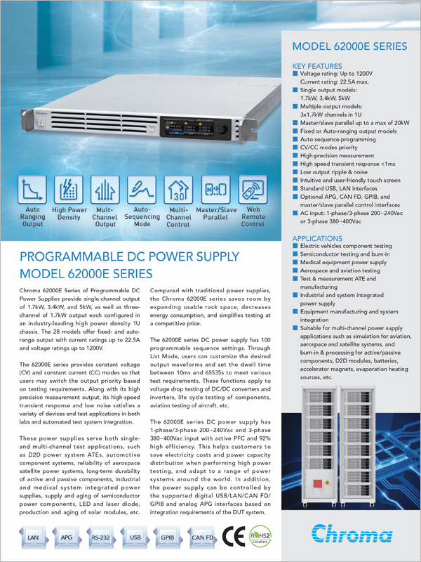 Datasheet | 1U Programmable DC Power Supply 62000E
