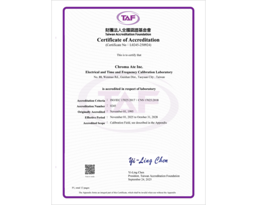 TAF-Electrical and Time and Frequency Calibration Certificate